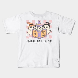Groovy Halloween Trick or Teach Retro Ghost Teacher Kids T-Shirt
